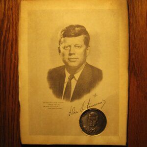 John F. Kennedy Memorial Photo with Coin .